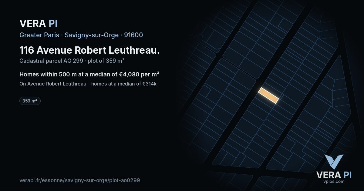 116 Avenue Robert Leuthreau, Savigny-sur-Orge at night – the plot lit, the parcels around coloured by the prices near them
