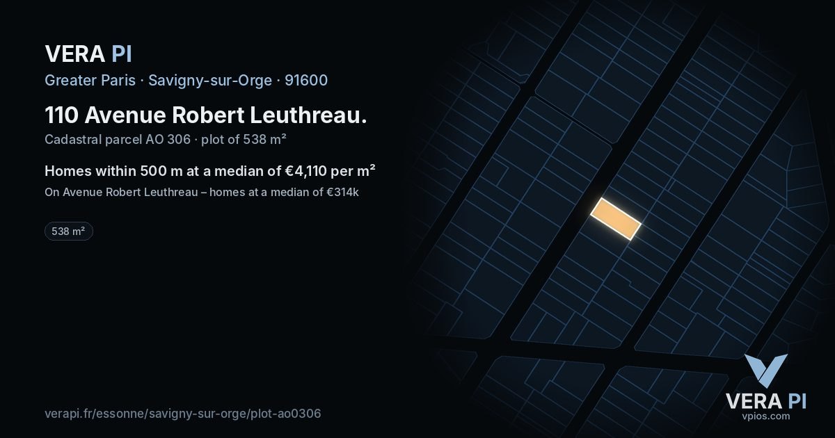 110 Avenue Robert Leuthreau, Savigny-sur-Orge at night – the plot lit, the parcels around coloured by the prices near them