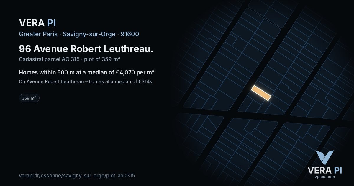 96 Avenue Robert Leuthreau, Savigny-sur-Orge at night – the plot lit, the parcels around coloured by the prices near them