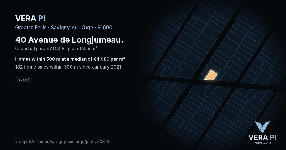 40 Avenue de Longjumeau, Savigny-sur-Orge at night – the plot lit, the parcels around coloured by the prices near them