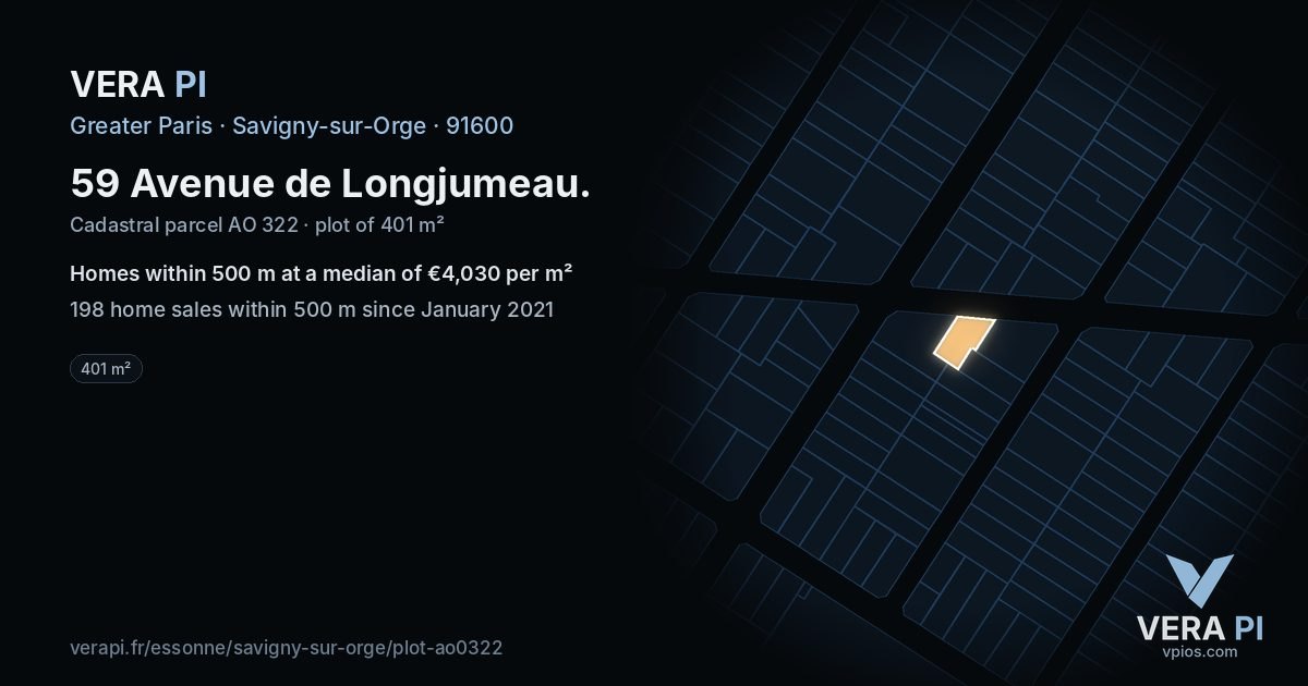 59 Avenue de Longjumeau, Savigny-sur-Orge at night – the plot lit, the parcels around coloured by the prices near them