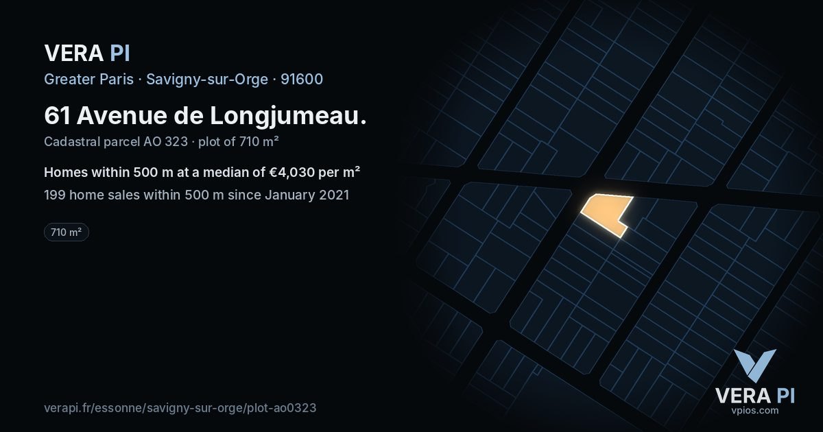 61 Avenue de Longjumeau, Savigny-sur-Orge at night – the plot lit, the parcels around coloured by the prices near them