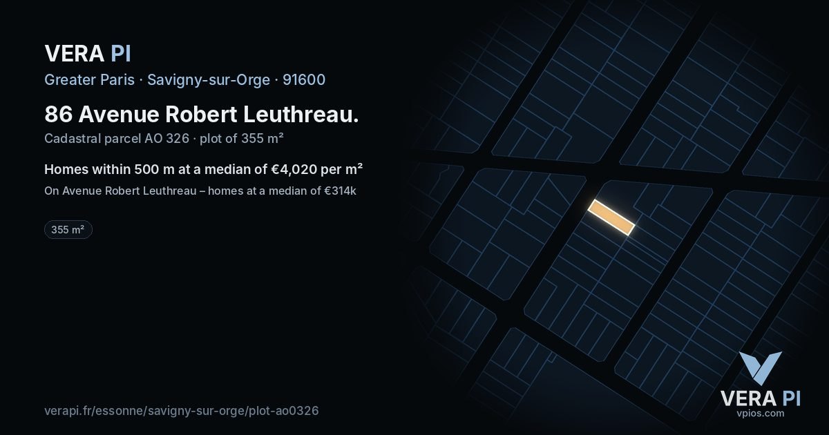 86 Avenue Robert Leuthreau, Savigny-sur-Orge at night – the plot lit, the parcels around coloured by the prices near them