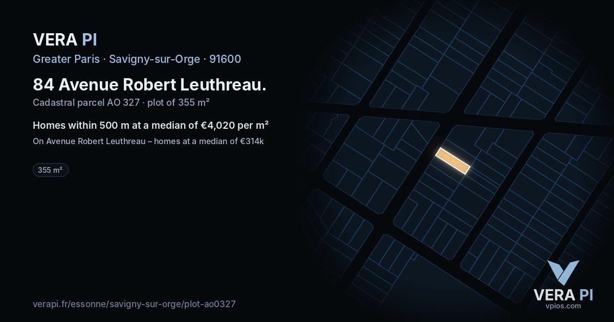 84 Avenue Robert Leuthreau, Savigny-sur-Orge at night – the plot lit, the parcels around coloured by the prices near them
