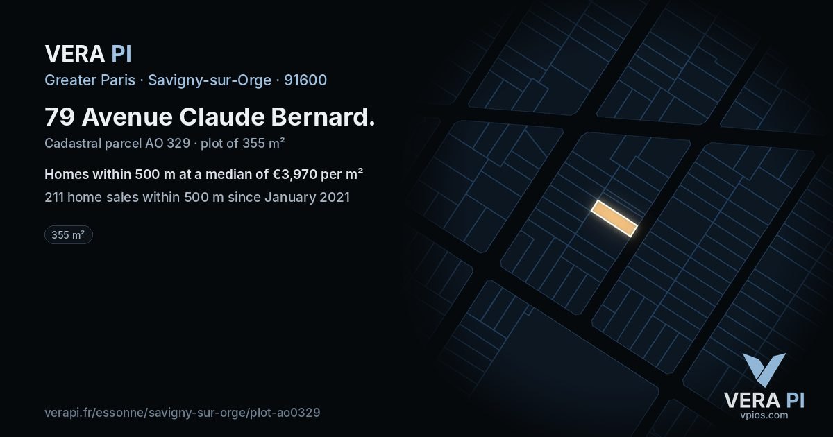 79 Avenue Claude Bernard, Savigny-sur-Orge at night – the plot lit, the parcels around coloured by the prices near them