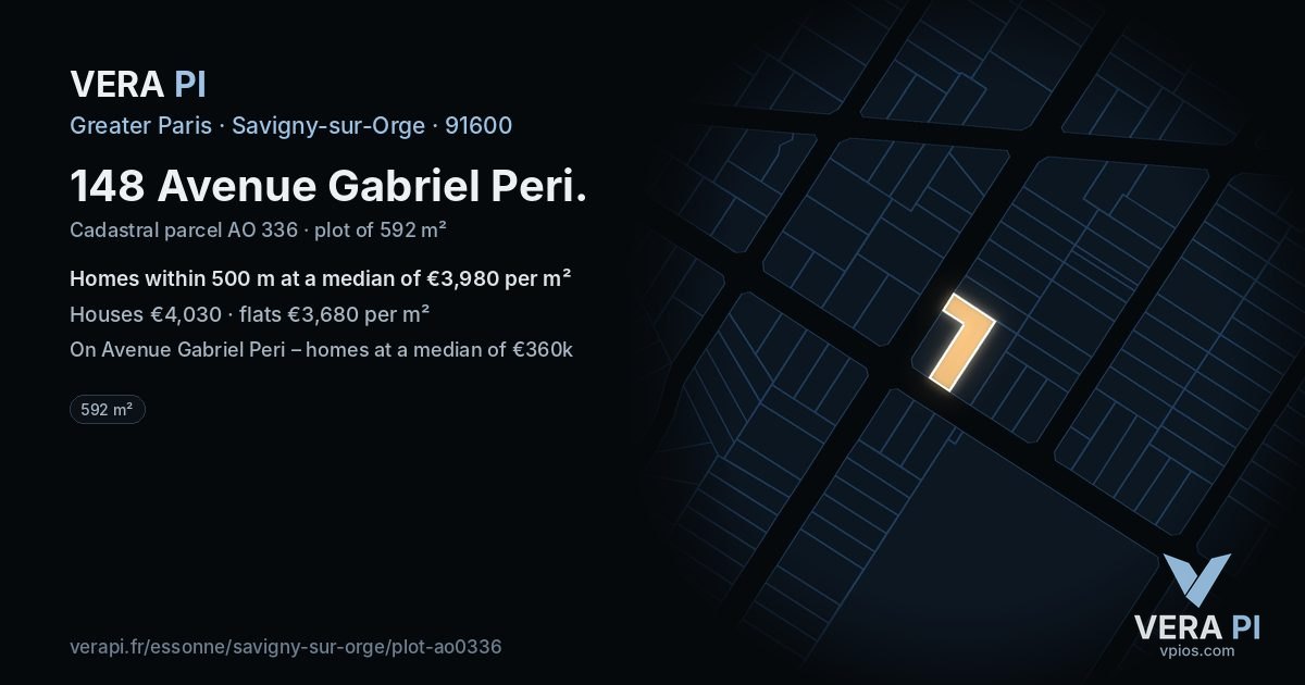148 Avenue Gabriel Peri, Savigny-sur-Orge at night – the plot lit, the parcels around coloured by the prices near them