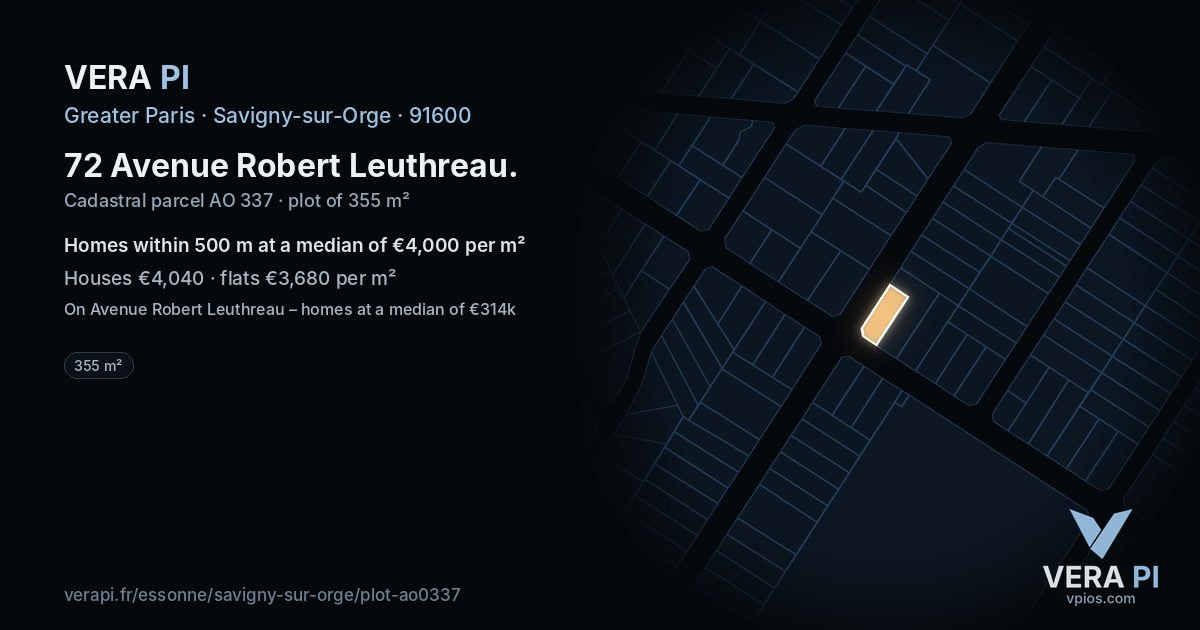 72 Avenue Robert Leuthreau, Savigny-sur-Orge at night – the plot lit, the parcels around coloured by the prices near them