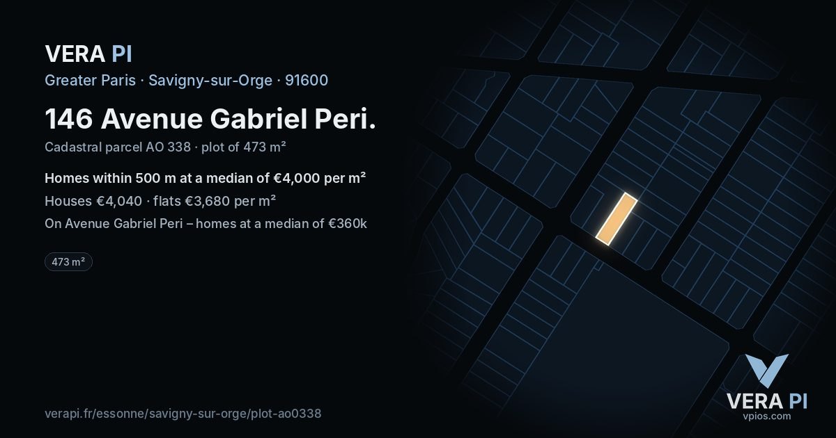 146 Avenue Gabriel Peri, Savigny-sur-Orge at night – the plot lit, the parcels around coloured by the prices near them