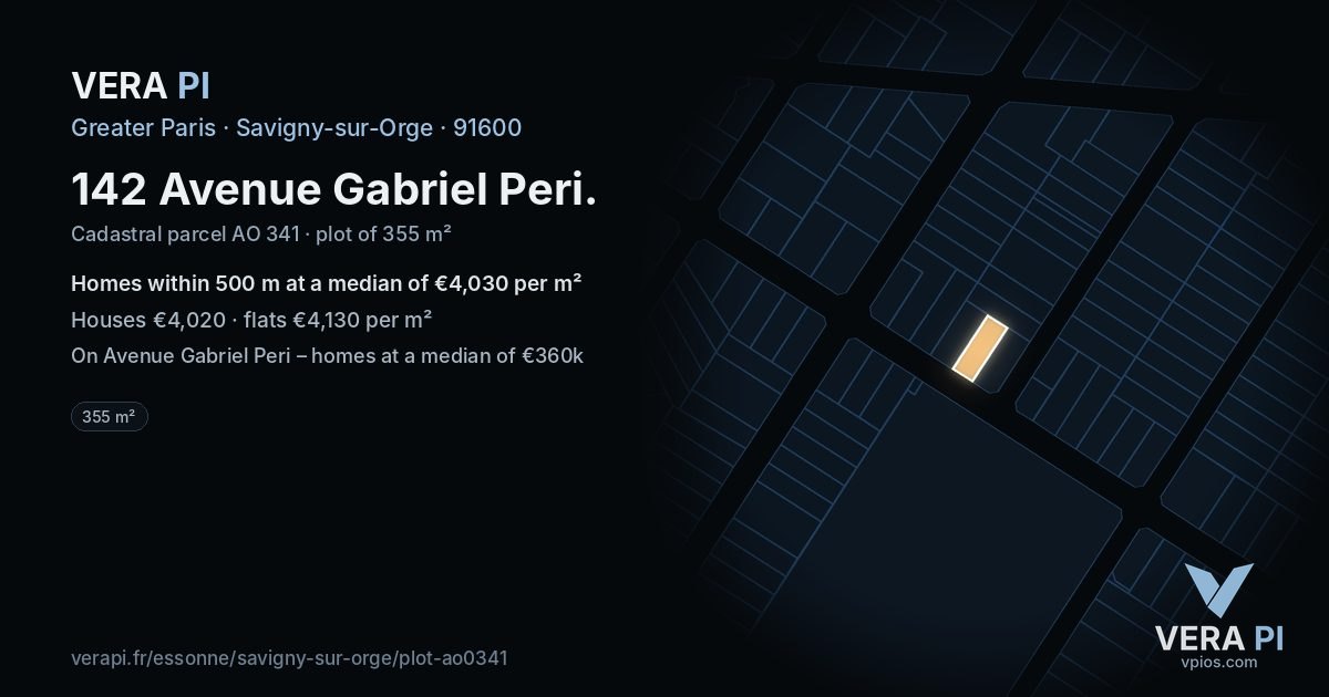 142 Avenue Gabriel Peri, Savigny-sur-Orge at night – the plot lit, the parcels around coloured by the prices near them