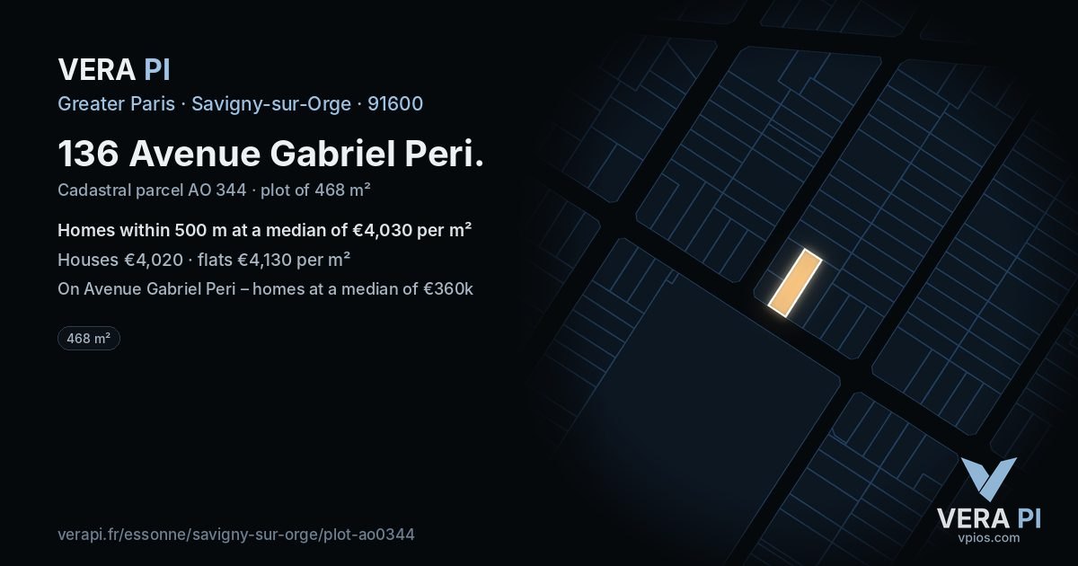 136 Avenue Gabriel Peri, Savigny-sur-Orge at night – the plot lit, the parcels around coloured by the prices near them