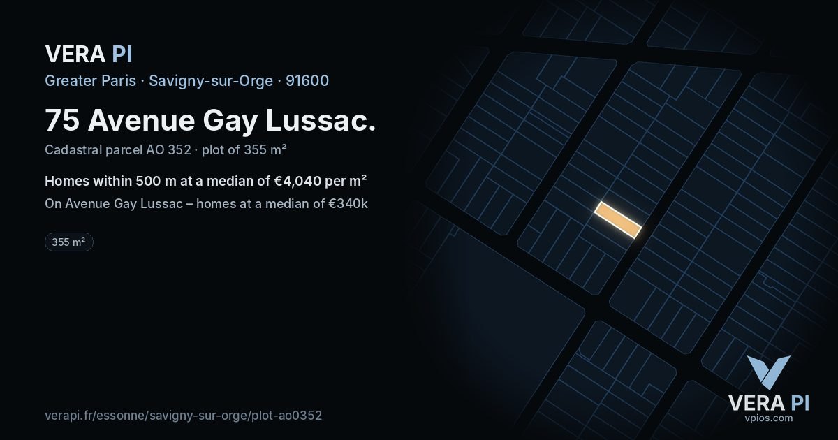 75 Avenue Gay Lussac, Savigny-sur-Orge at night – the plot lit, the parcels around coloured by the prices near them