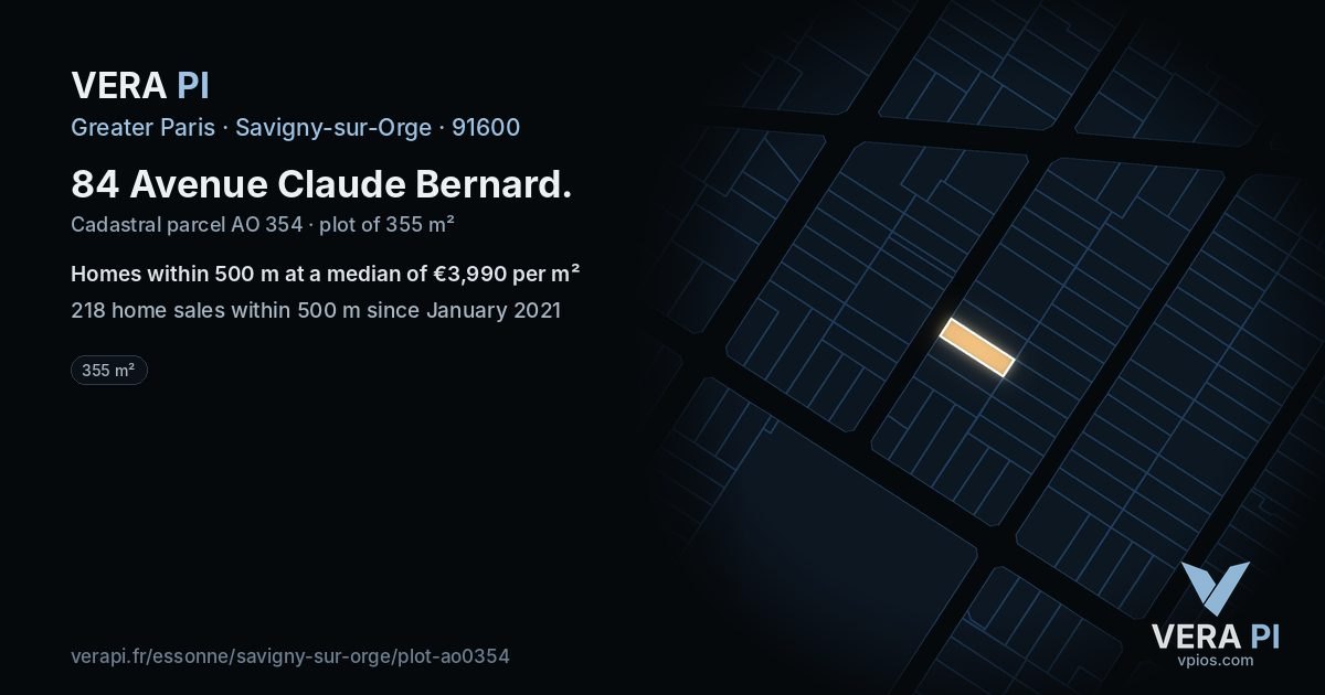 84 Avenue Claude Bernard, Savigny-sur-Orge at night – the plot lit, the parcels around coloured by the prices near them