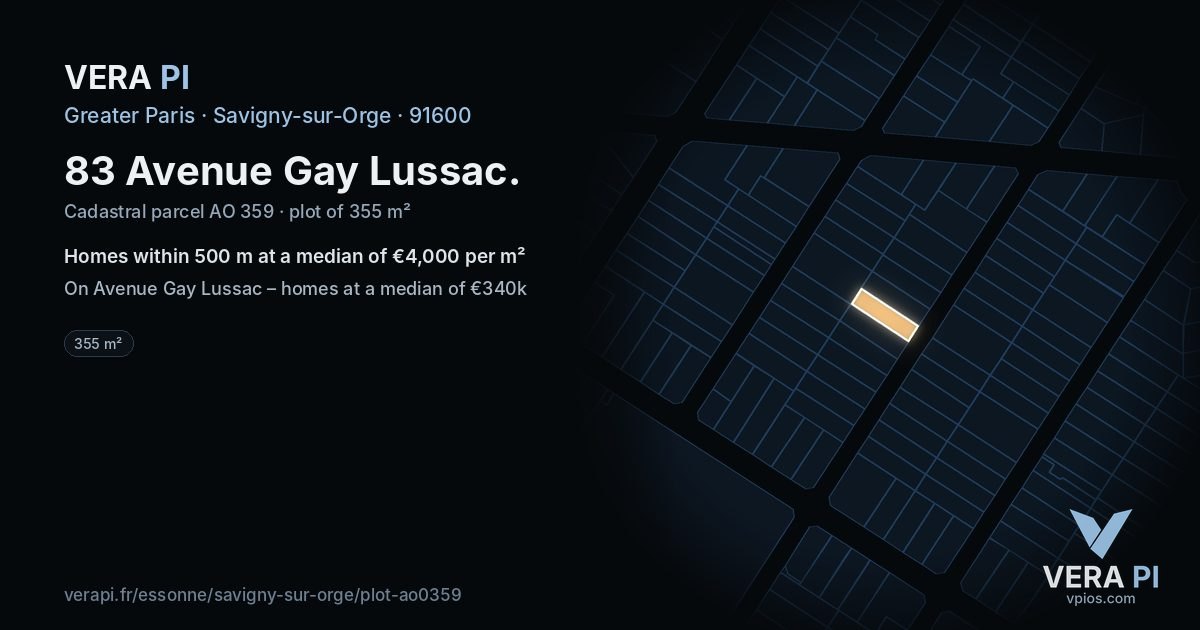 83 Avenue Gay Lussac, Savigny-sur-Orge at night – the plot lit, the parcels around coloured by the prices near them