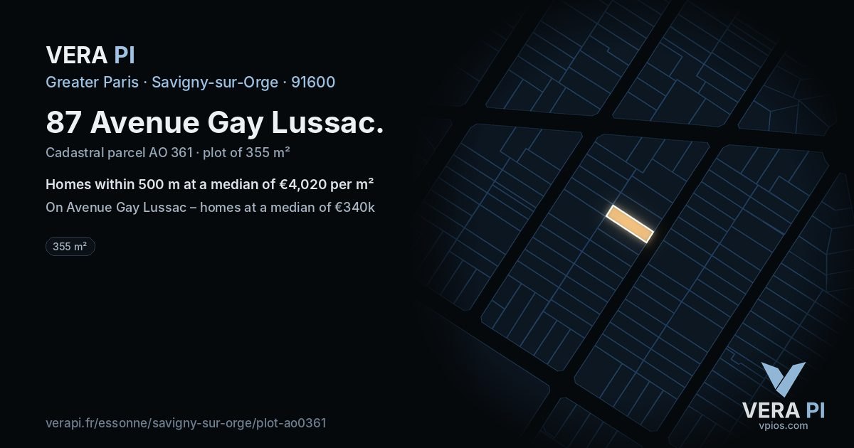 87 Avenue Gay Lussac, Savigny-sur-Orge at night – the plot lit, the parcels around coloured by the prices near them
