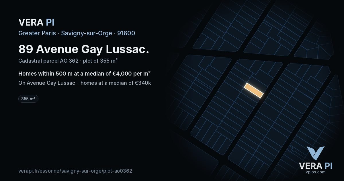89 Avenue Gay Lussac, Savigny-sur-Orge at night – the plot lit, the parcels around coloured by the prices near them