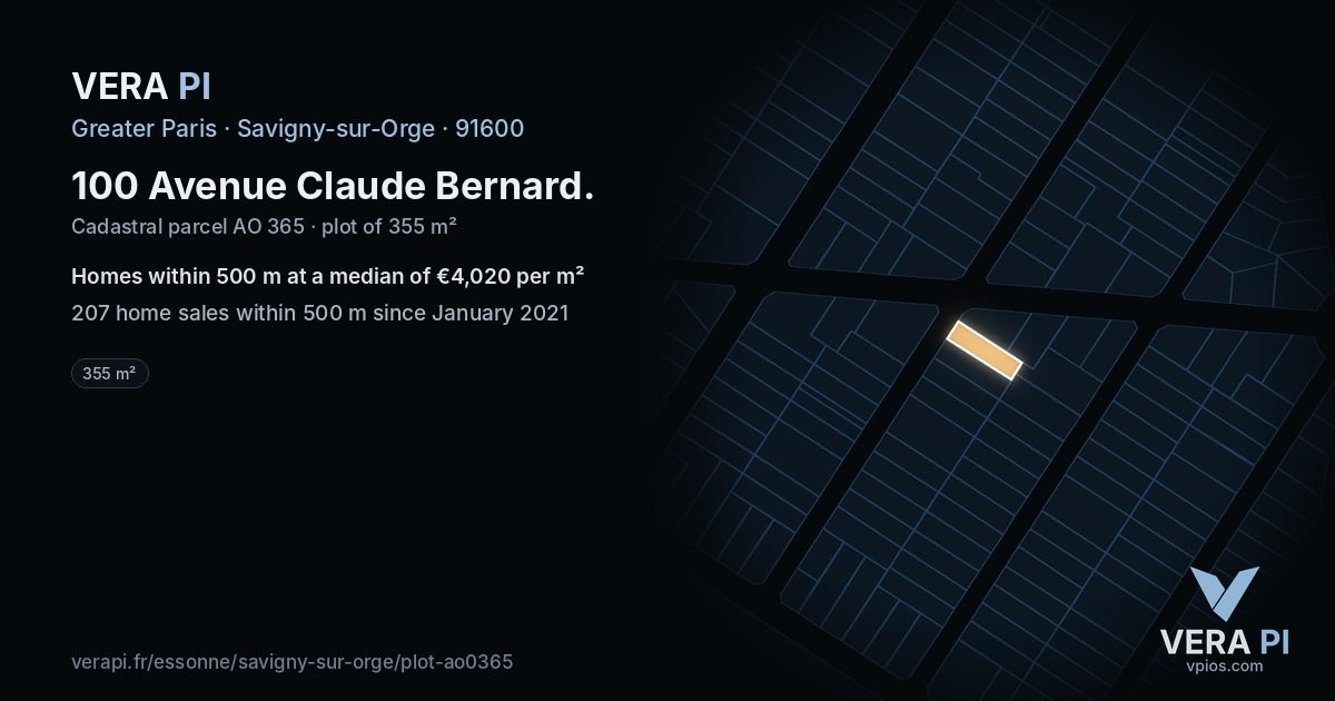 100 Avenue Claude Bernard, Savigny-sur-Orge at night – the plot lit, the parcels around coloured by the prices near them