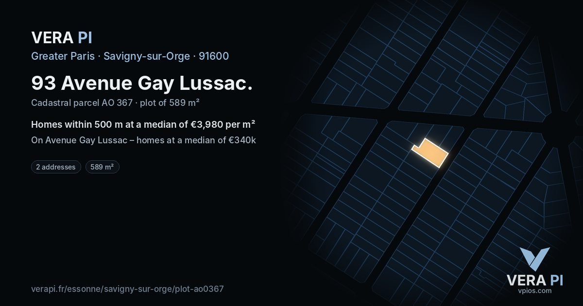 93 Avenue Gay Lussac, Savigny-sur-Orge at night – the plot lit, the parcels around coloured by the prices near them