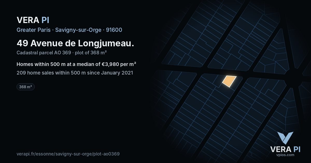 49 Avenue de Longjumeau, Savigny-sur-Orge at night – the plot lit, the parcels around coloured by the prices near them