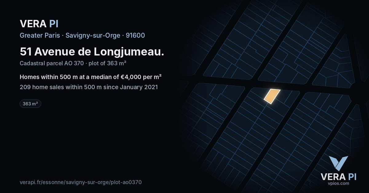 51 Avenue de Longjumeau, Savigny-sur-Orge at night – the plot lit, the parcels around coloured by the prices near them