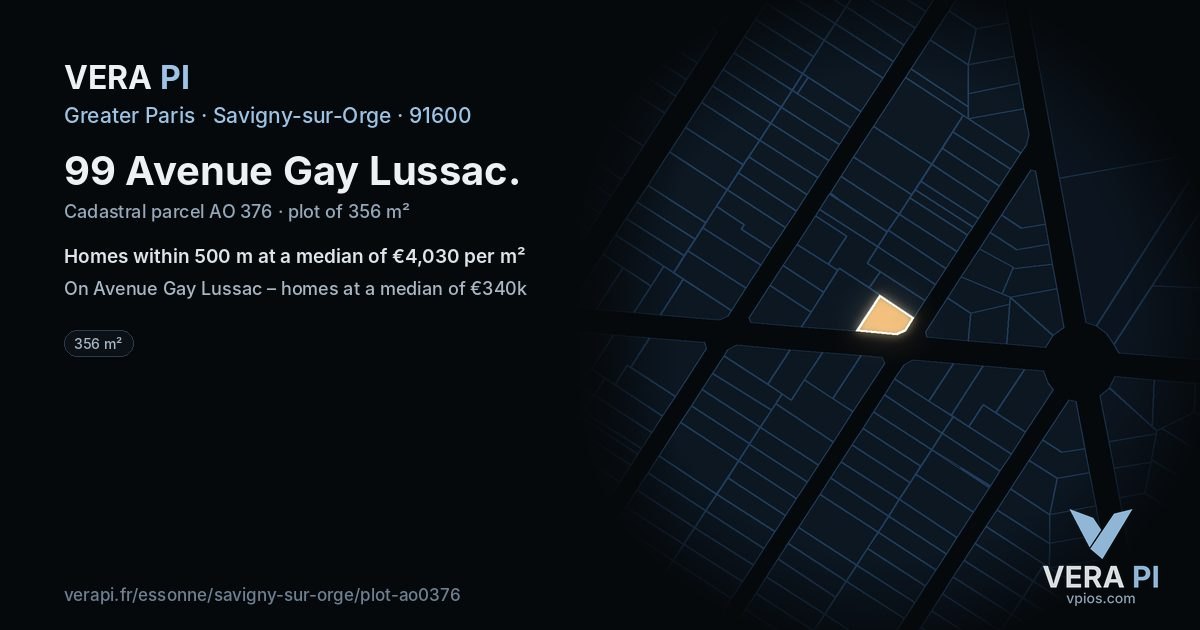 99 Avenue Gay Lussac, Savigny-sur-Orge at night – the plot lit, the parcels around coloured by the prices near them