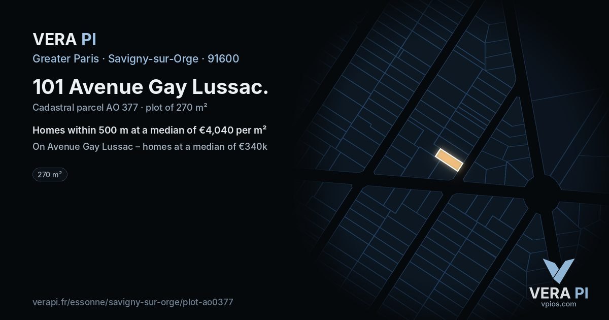 101 Avenue Gay Lussac, Savigny-sur-Orge at night – the plot lit, the parcels around coloured by the prices near them