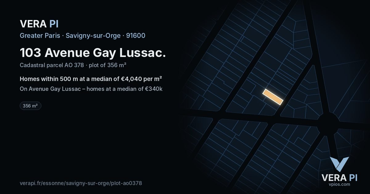 103 Avenue Gay Lussac, Savigny-sur-Orge at night – the plot lit, the parcels around coloured by the prices near them