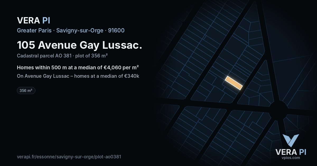 105 Avenue Gay Lussac, Savigny-sur-Orge at night – the plot lit, the parcels around coloured by the prices near them