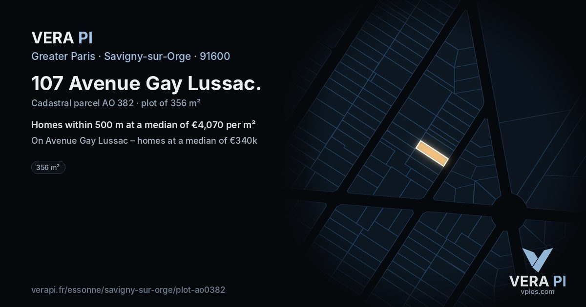 107 Avenue Gay Lussac, Savigny-sur-Orge at night – the plot lit, the parcels around coloured by the prices near them