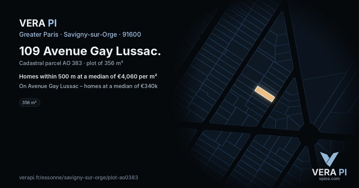 109 Avenue Gay Lussac, Savigny-sur-Orge at night – the plot lit, the parcels around coloured by the prices near them