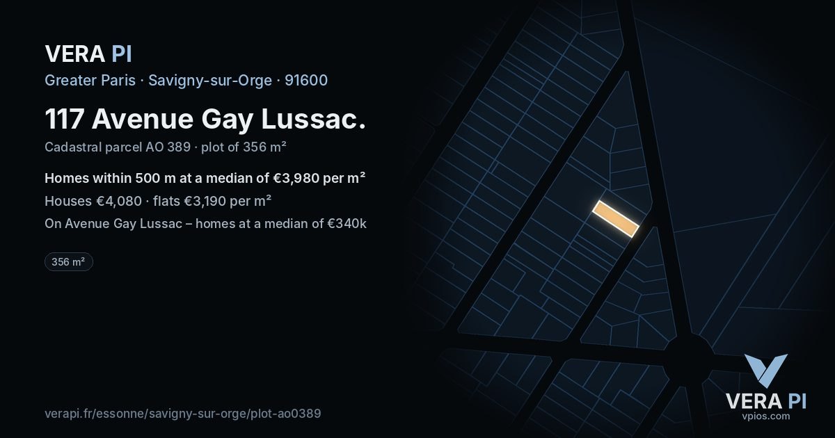 117 Avenue Gay Lussac, Savigny-sur-Orge at night – the plot lit, the parcels around coloured by the prices near them