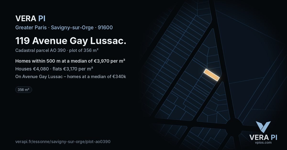 119 Avenue Gay Lussac, Savigny-sur-Orge at night – the plot lit, the parcels around coloured by the prices near them