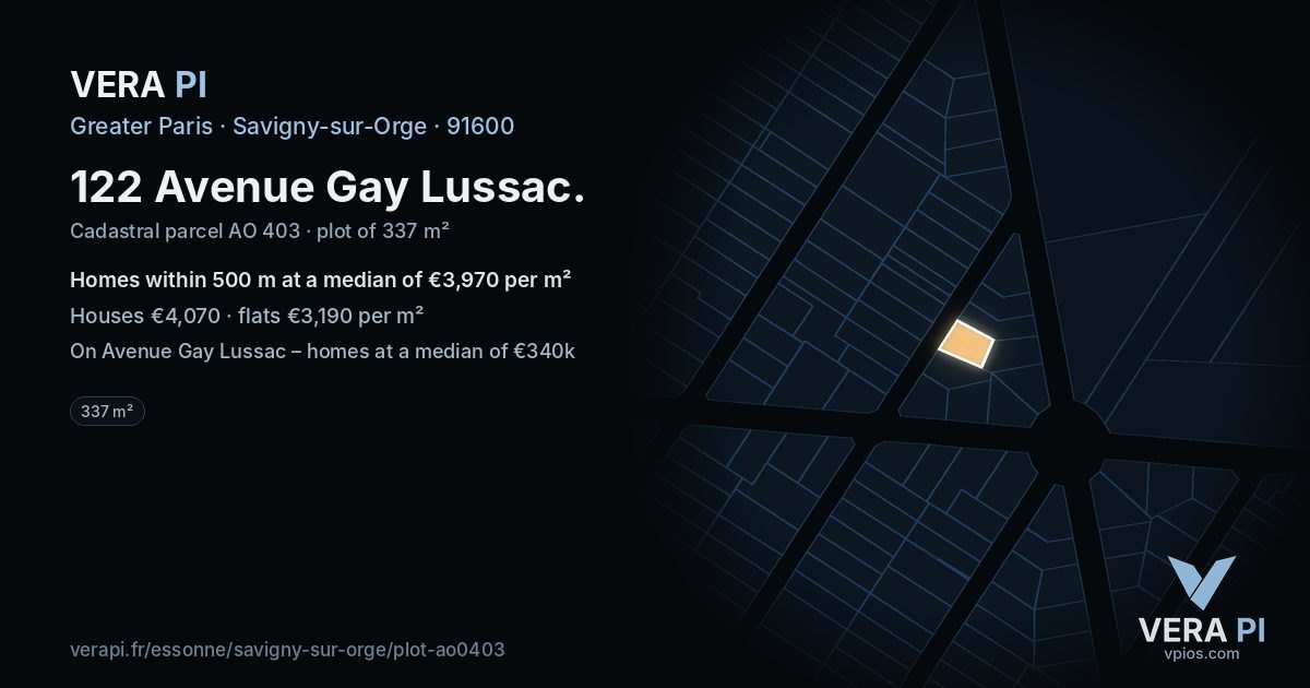 122 Avenue Gay Lussac, Savigny-sur-Orge at night – the plot lit, the parcels around coloured by the prices near them