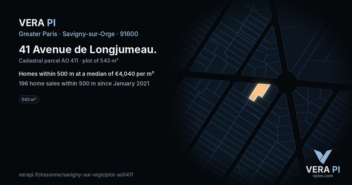 41 Avenue de Longjumeau, Savigny-sur-Orge at night – the plot lit, the parcels around coloured by the prices near them