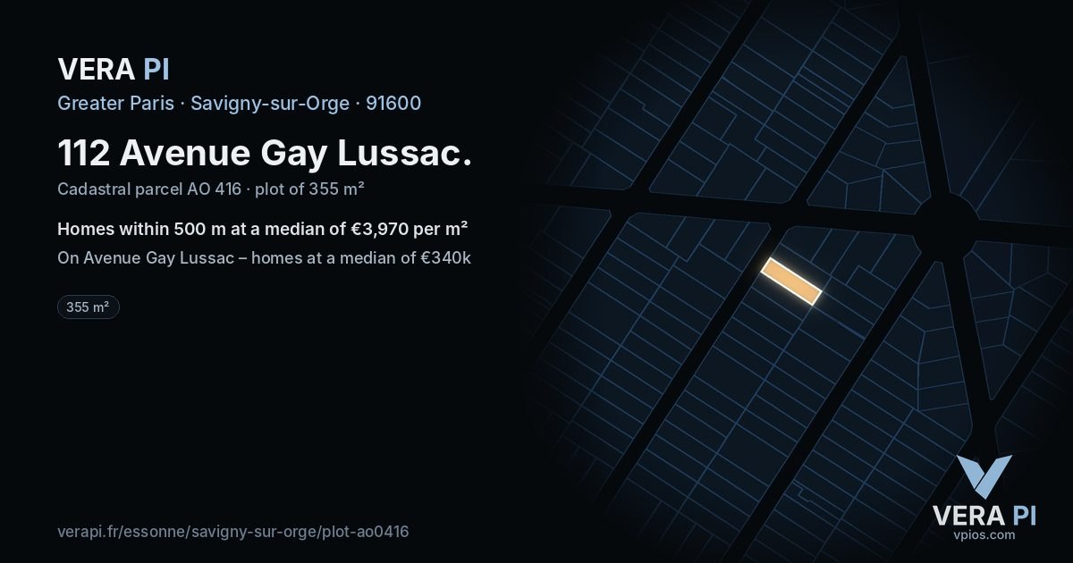 112 Avenue Gay Lussac, Savigny-sur-Orge at night – the plot lit, the parcels around coloured by the prices near them