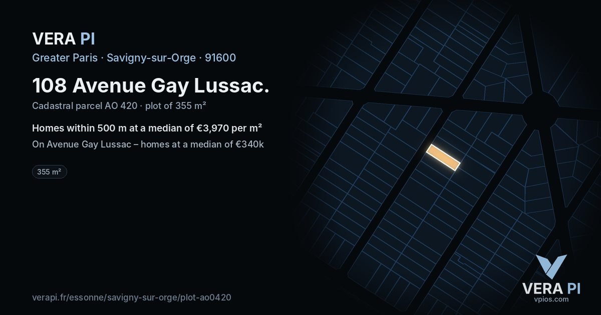 108 Avenue Gay Lussac, Savigny-sur-Orge at night – the plot lit, the parcels around coloured by the prices near them