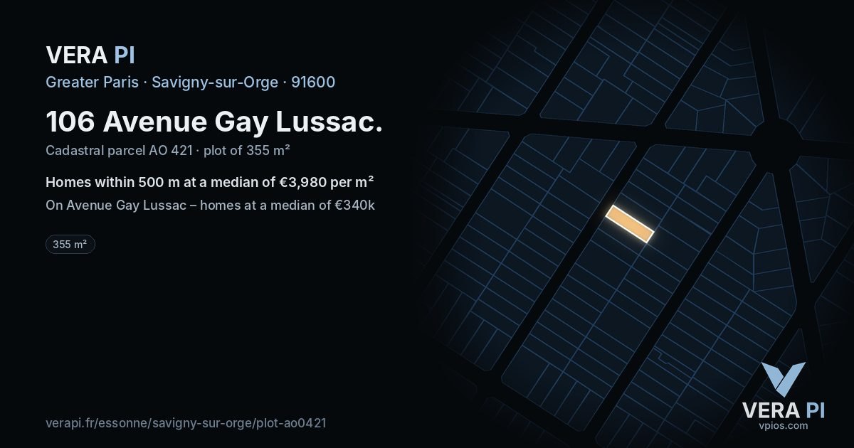 106 Avenue Gay Lussac, Savigny-sur-Orge at night – the plot lit, the parcels around coloured by the prices near them