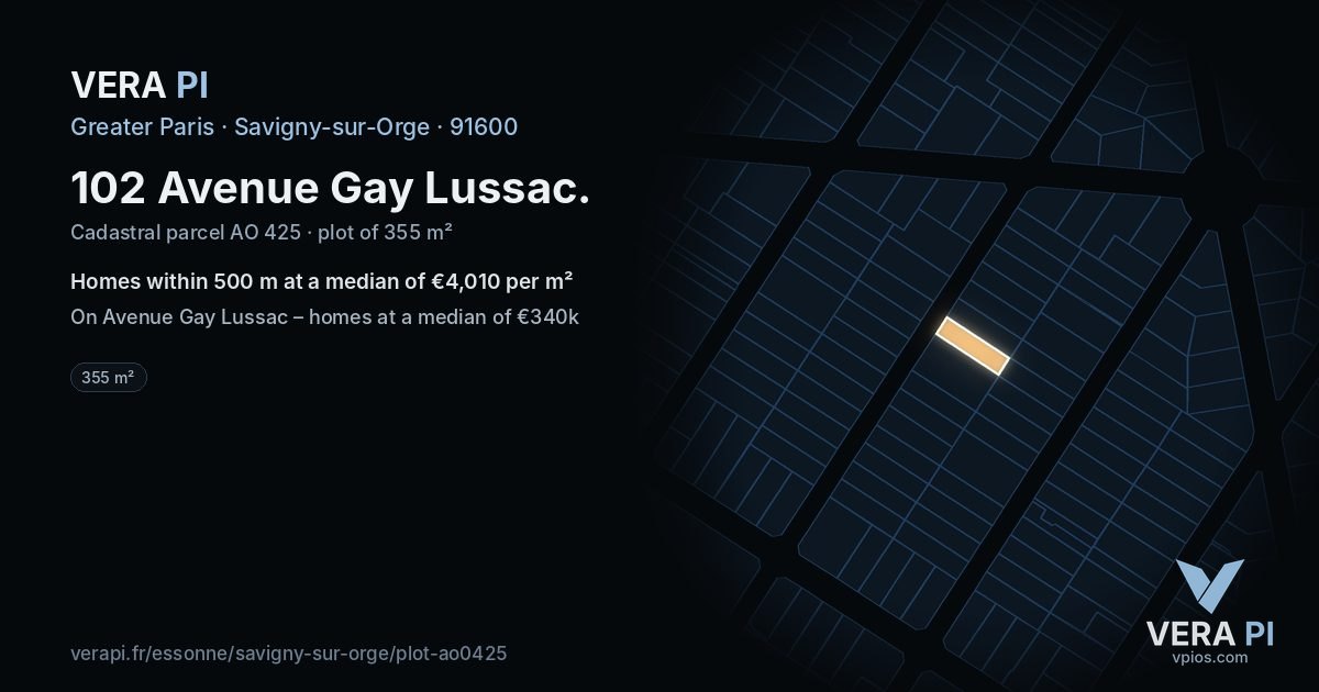 102 Avenue Gay Lussac, Savigny-sur-Orge at night – the plot lit, the parcels around coloured by the prices near them