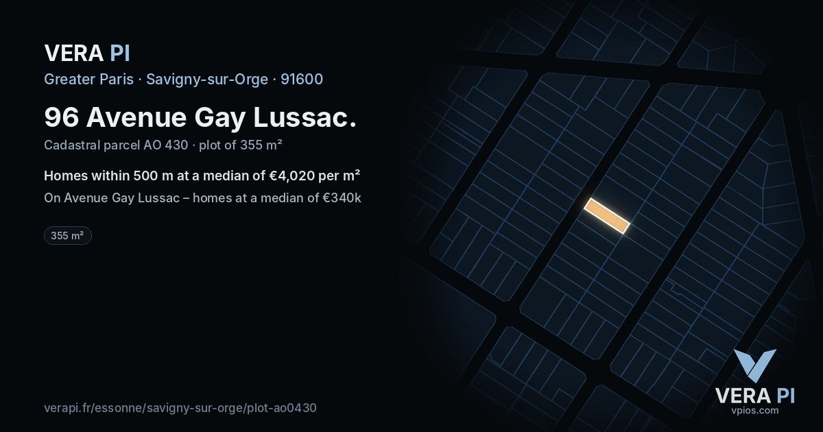 96 Avenue Gay Lussac, Savigny-sur-Orge at night – the plot lit, the parcels around coloured by the prices near them
