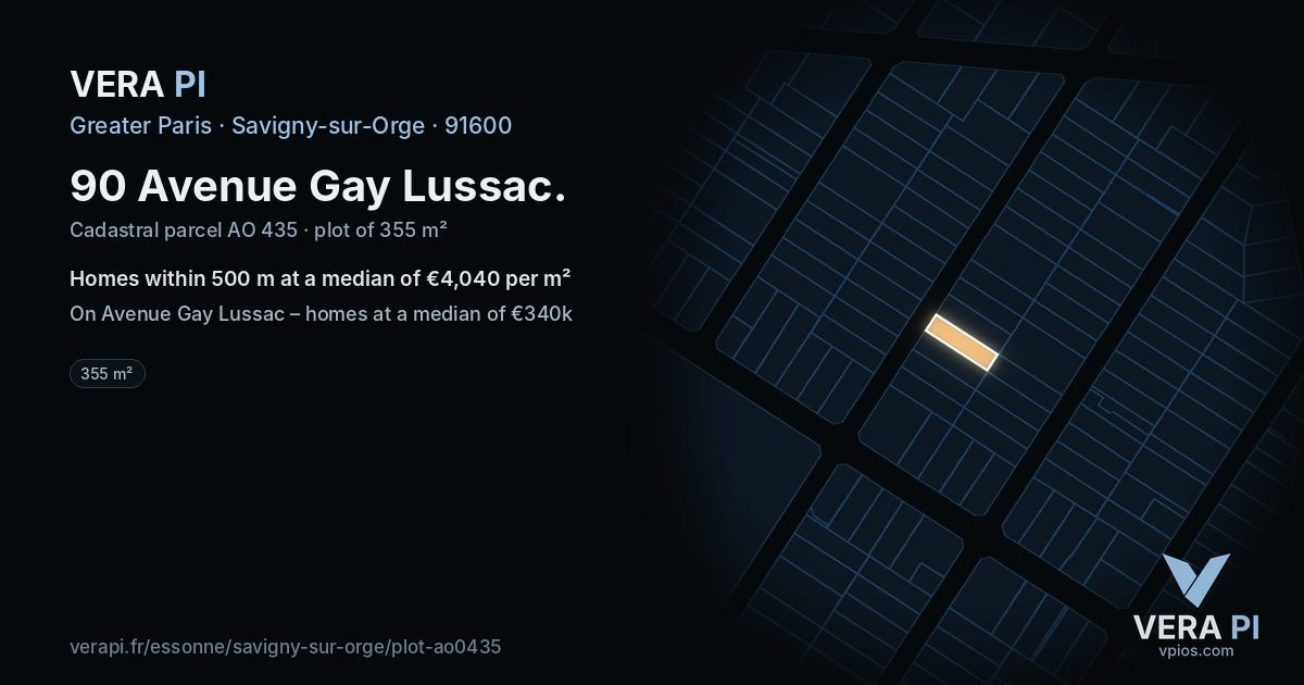 90 Avenue Gay Lussac, Savigny-sur-Orge at night – the plot lit, the parcels around coloured by the prices near them
