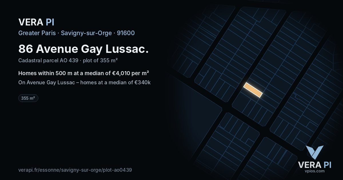 86 Avenue Gay Lussac, Savigny-sur-Orge at night – the plot lit, the parcels around coloured by the prices near them