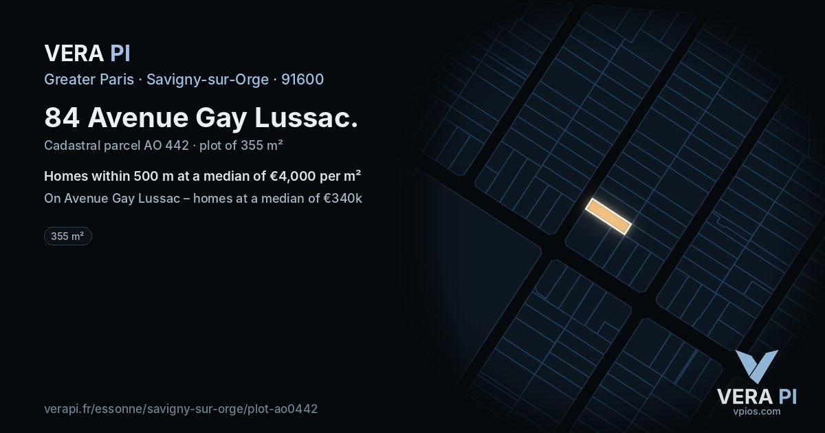 84 Avenue Gay Lussac, Savigny-sur-Orge at night – the plot lit, the parcels around coloured by the prices near them