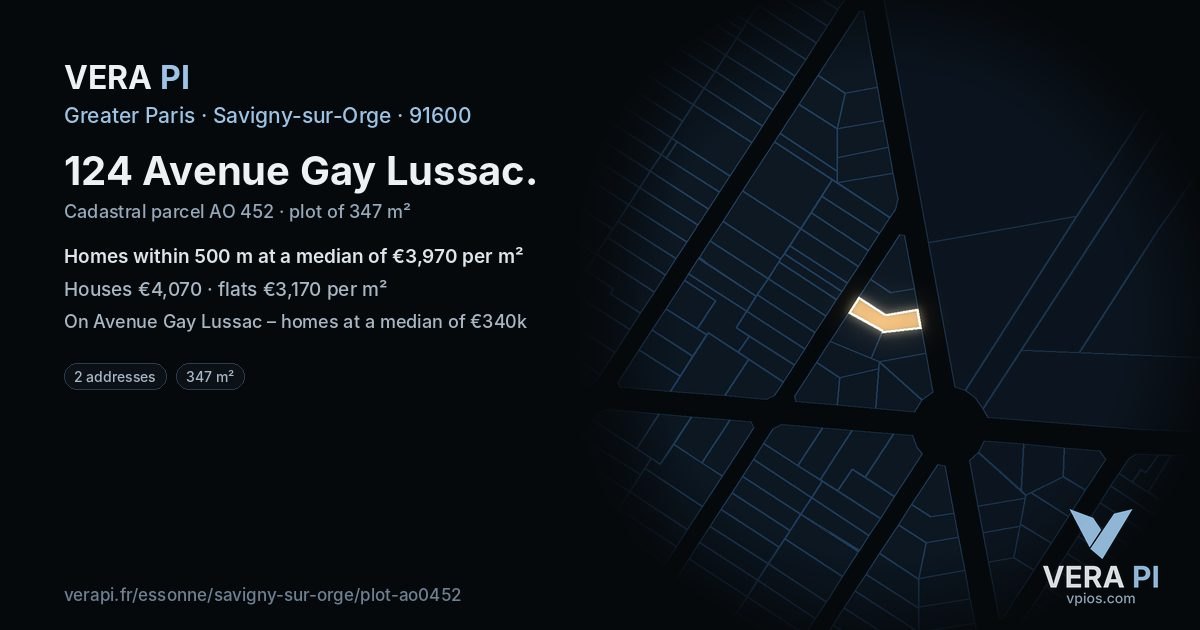 124 Avenue Gay Lussac, Savigny-sur-Orge at night – the plot lit, the parcels around coloured by the prices near them