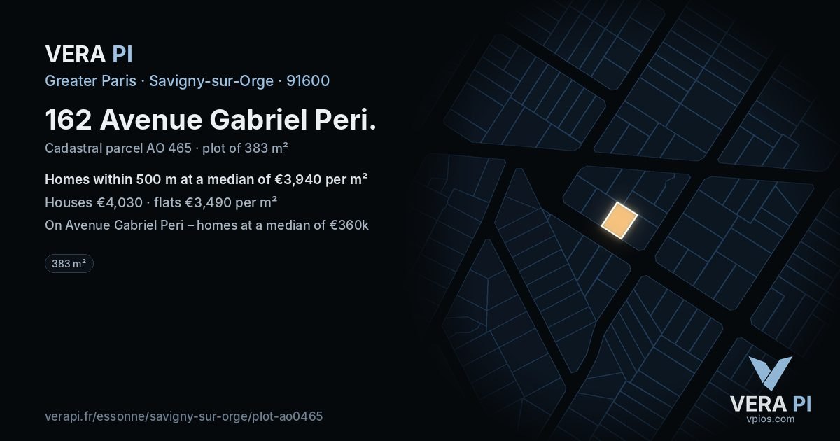162 Avenue Gabriel Peri, Savigny-sur-Orge at night – the plot lit, the parcels around coloured by the prices near them