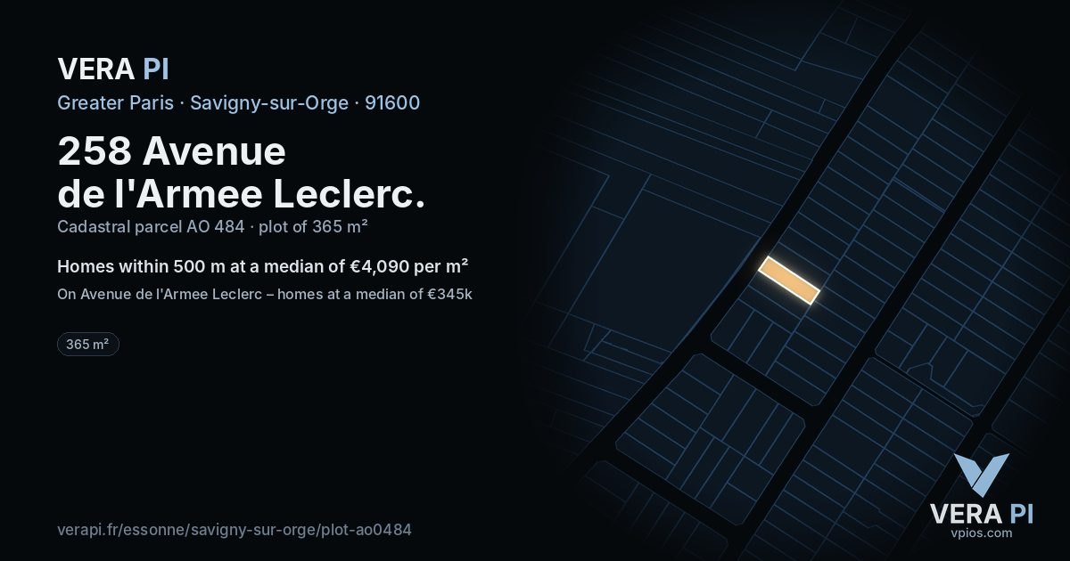 258 Avenue de l'Armee Leclerc, Savigny-sur-Orge at night – the plot lit, the parcels around coloured by the prices near them
