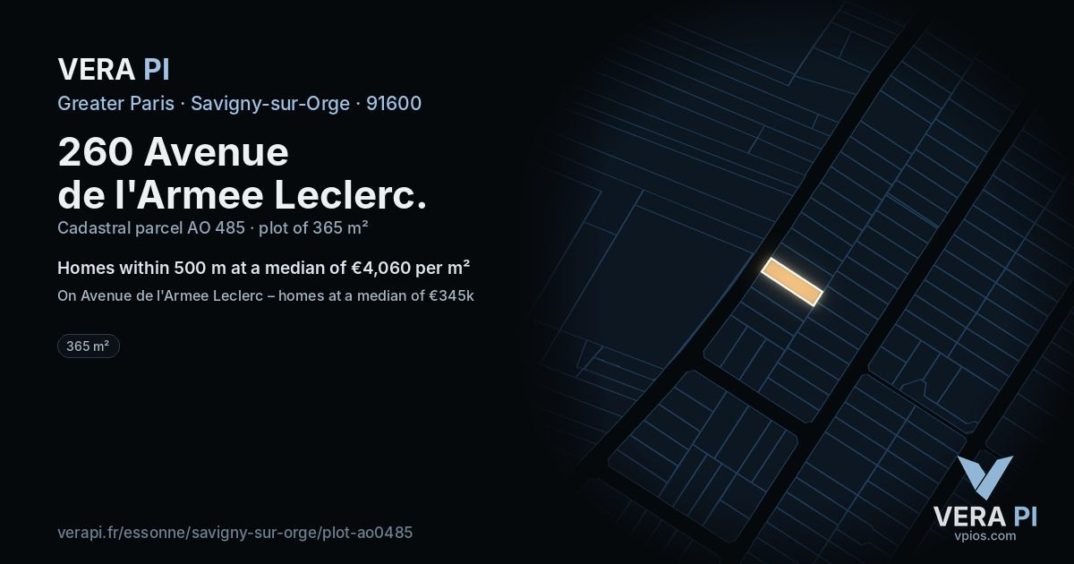 260 Avenue de l'Armee Leclerc, Savigny-sur-Orge at night – the plot lit, the parcels around coloured by the prices near them