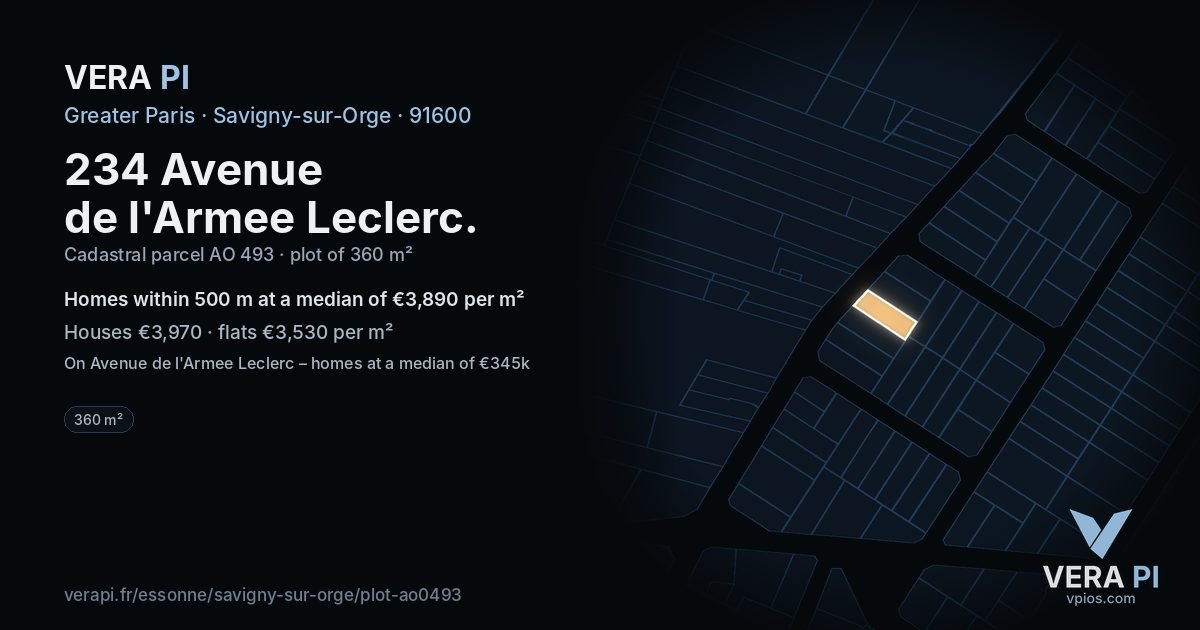 234 Avenue de l'Armee Leclerc, Savigny-sur-Orge at night – the plot lit, the parcels around coloured by the prices near them