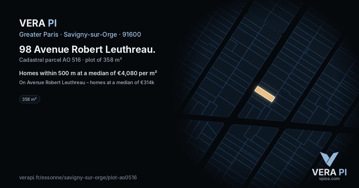 98 Avenue Robert Leuthreau, Savigny-sur-Orge at night – the plot lit, the parcels around coloured by the prices near them