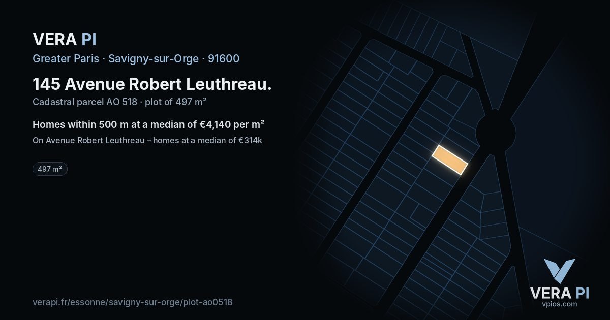 145 Avenue Robert Leuthreau, Savigny-sur-Orge at night – the plot lit, the parcels around coloured by the prices near them