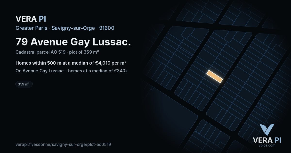 79 Avenue Gay Lussac, Savigny-sur-Orge at night – the plot lit, the parcels around coloured by the prices near them