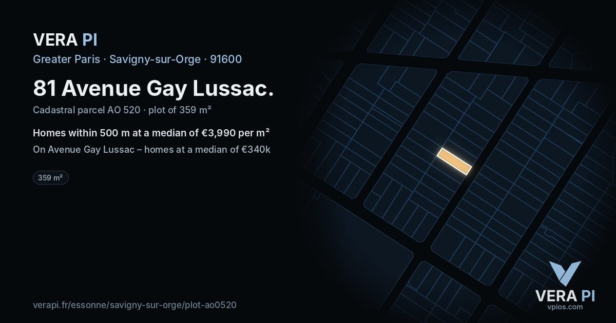 81 Avenue Gay Lussac, Savigny-sur-Orge at night – the plot lit, the parcels around coloured by the prices near them